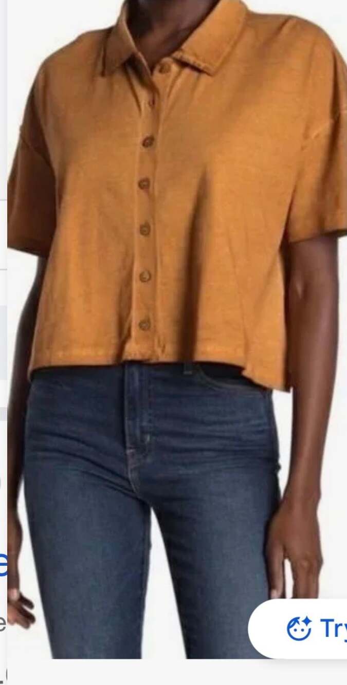 Free People Weekend Rush Button Down Top Copper Brown Medium